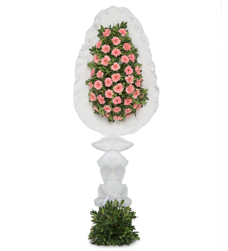 Tek Katlı Büyük Pembe Gerbera Çiçekli Çelenk
