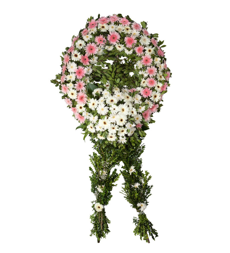 Pembe-Beyaz Gerberalar Tek Katlı Ayaklı Çelenk
