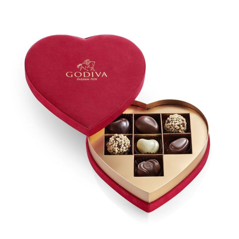 Godiva Kırmızı Kadife Kalp Kutu - Pralin