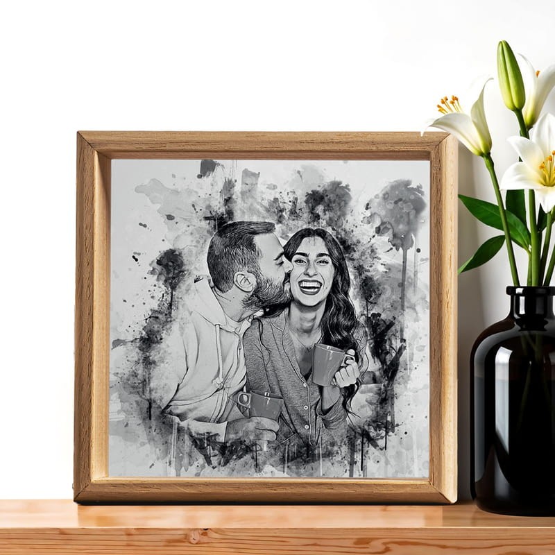 Karakalem Tasarımlı Minimal Ahşap Tablo